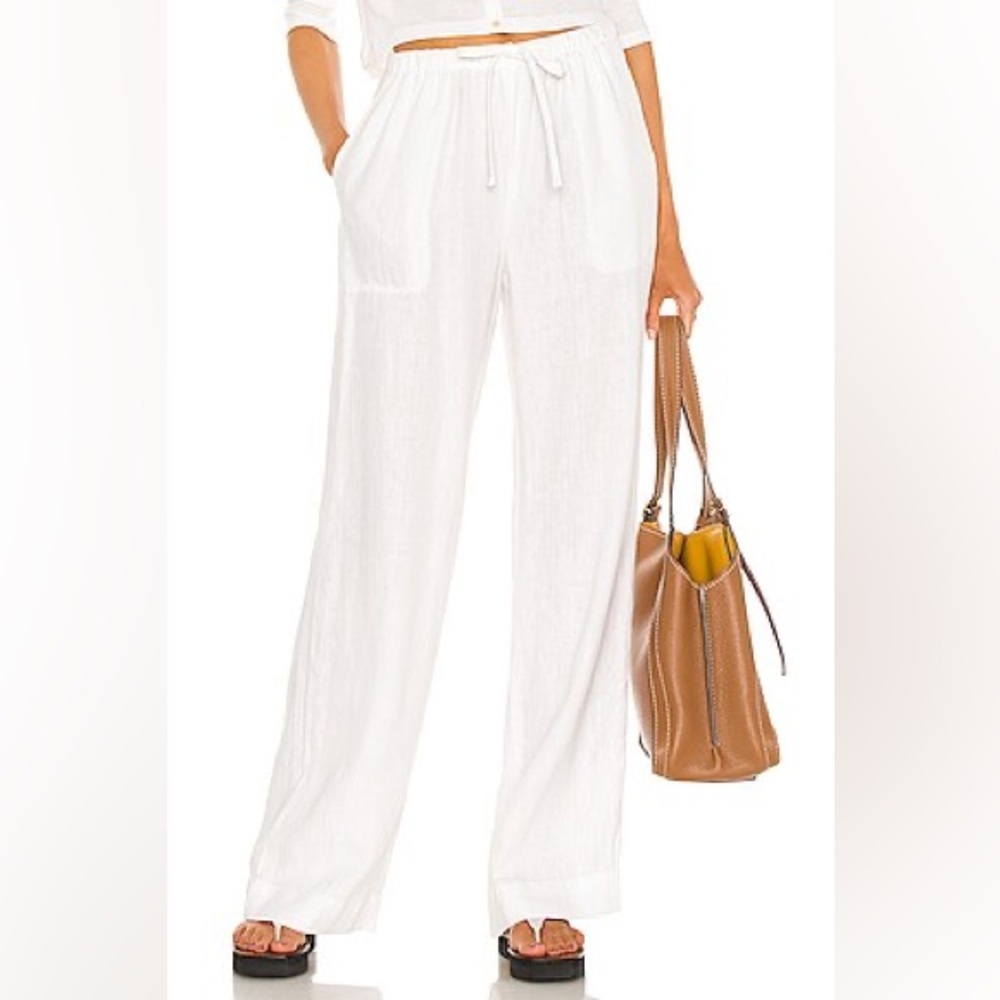 Vince | Linen Tie Front Pull on Pant in Optic White Size M, NWT Retail $295